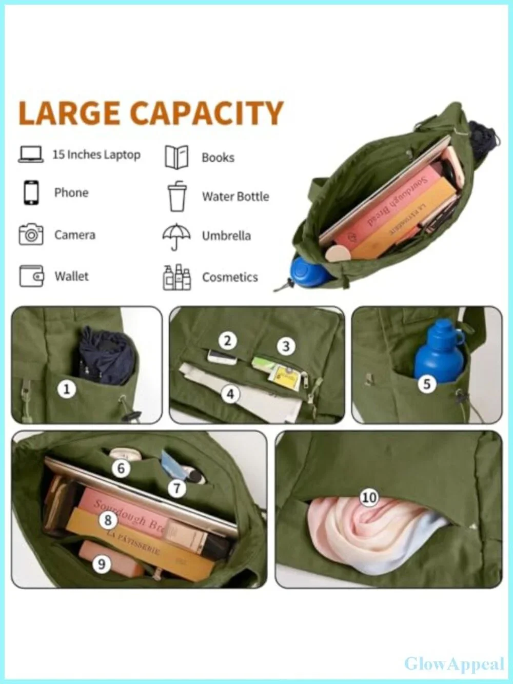 Canvas Hobo Crossbody Tote Bag Messenger Adjustable Strap Large